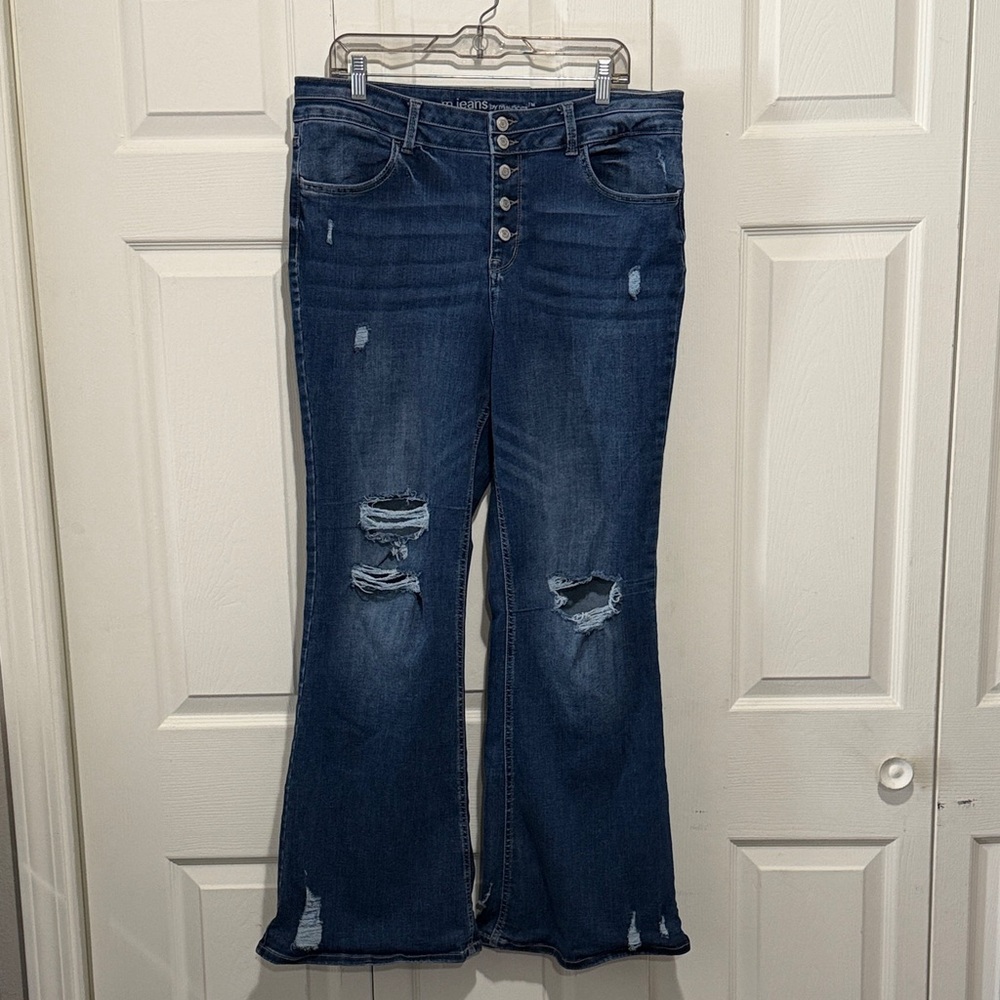 M Jenas by Maurice’s Dark Blue Distressed Flare Jeans, 16R